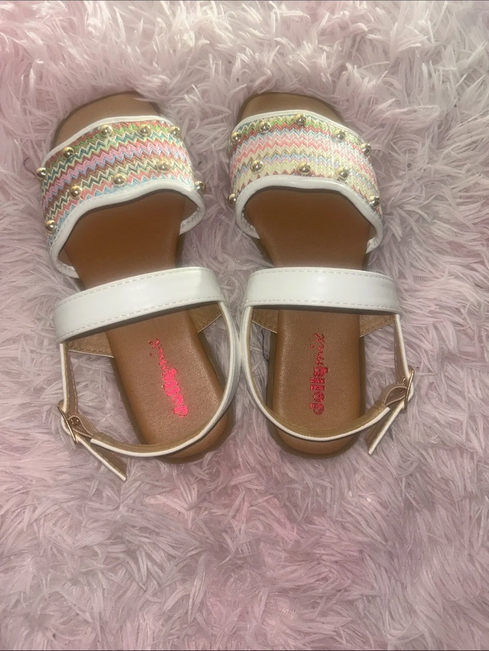 Kids White Multi-Color Beaded Strap Sandals